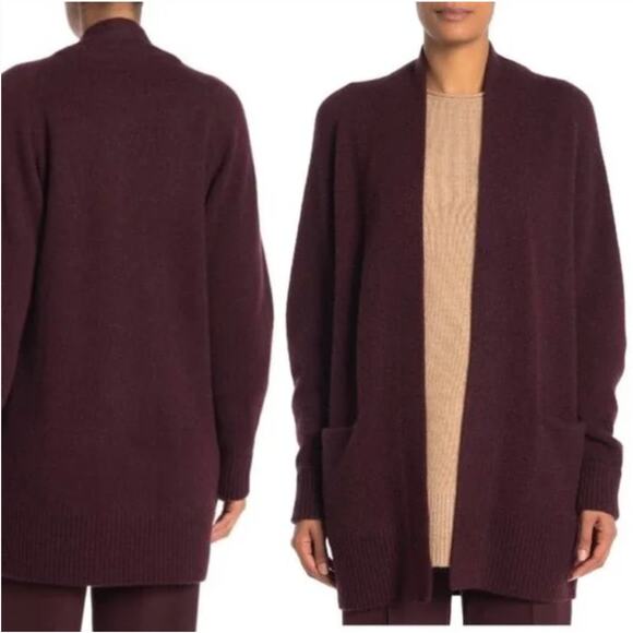 VINCE Boiled Cashmere Cardigan Sweater in Dahlia Wine XS - Picture 2 of 9